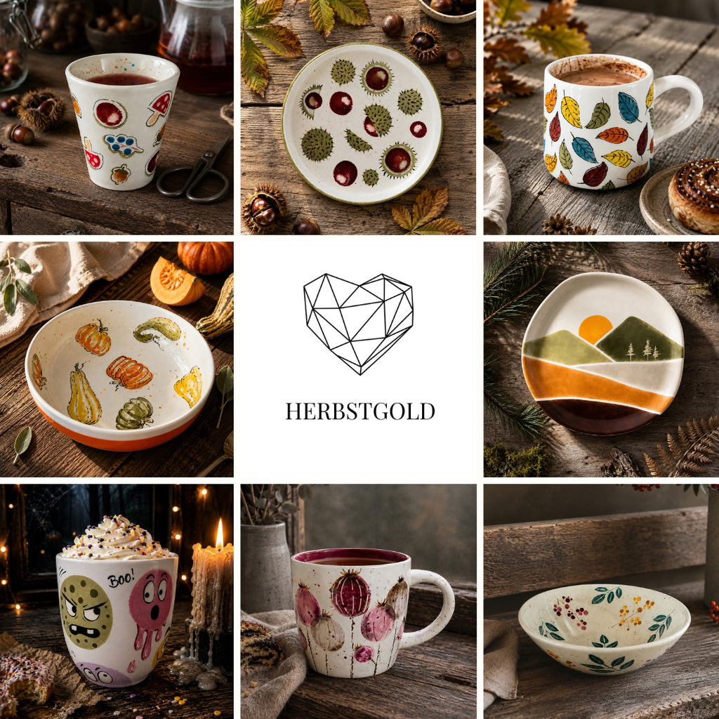 Herbstgold Keramikmalbox – Tasse Tagesheld