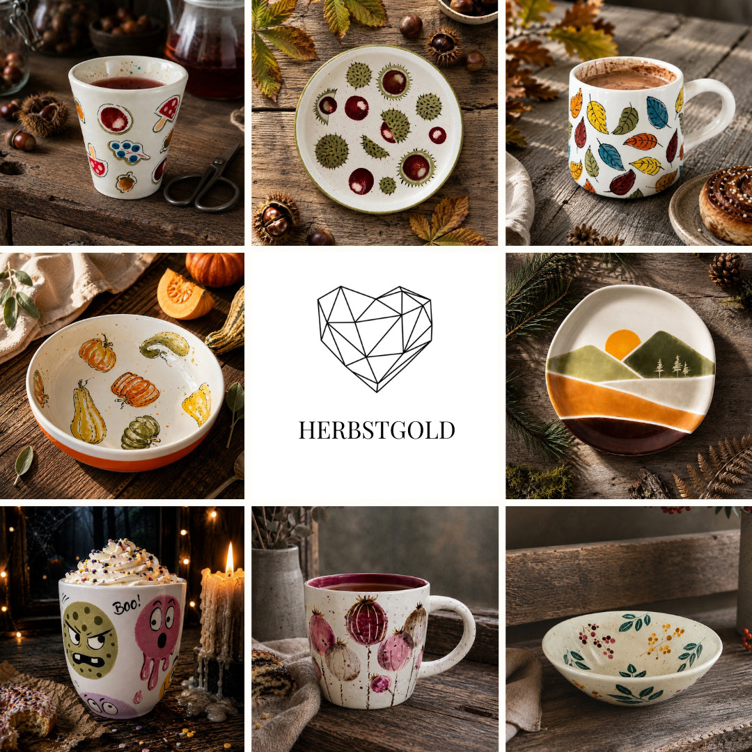 Herbstgold Keramikmalbox – Tasse Tagesheld